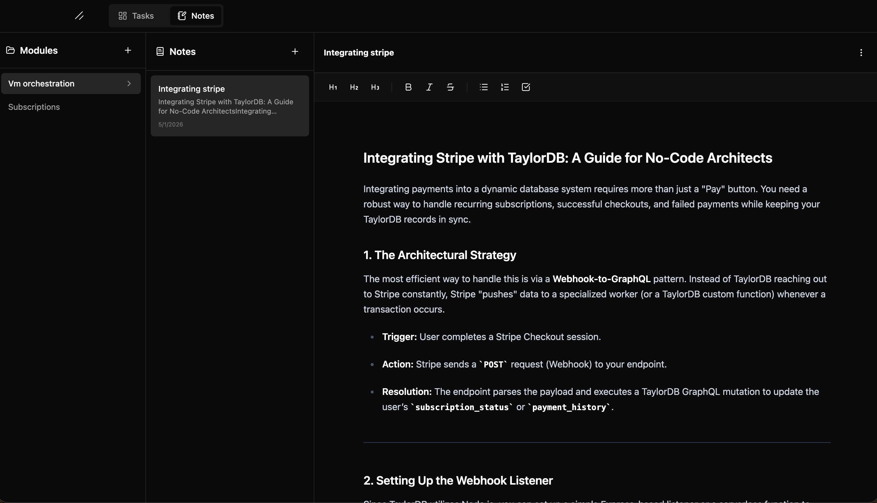 Note Taking Interface